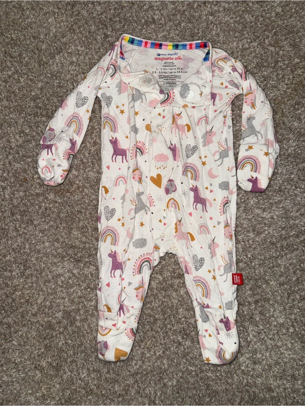 Magnetic Me White Footed One-Piece with Pink and Purple Unicorns